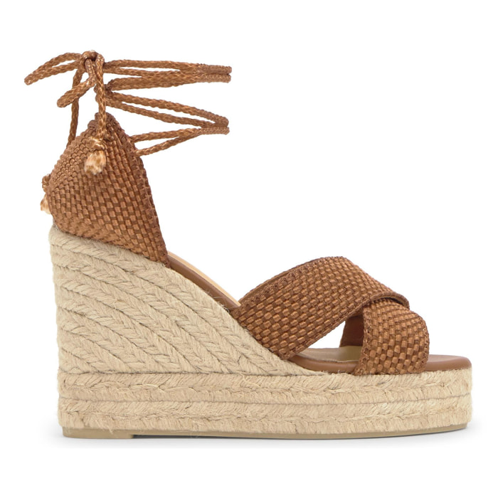 Sandalia Becca cuña de yute con rayón trenzado y cierre de cordones