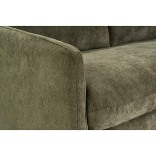 Canapé convertible 2 places en tissu effet velours texturé vert kaki PAULIN
