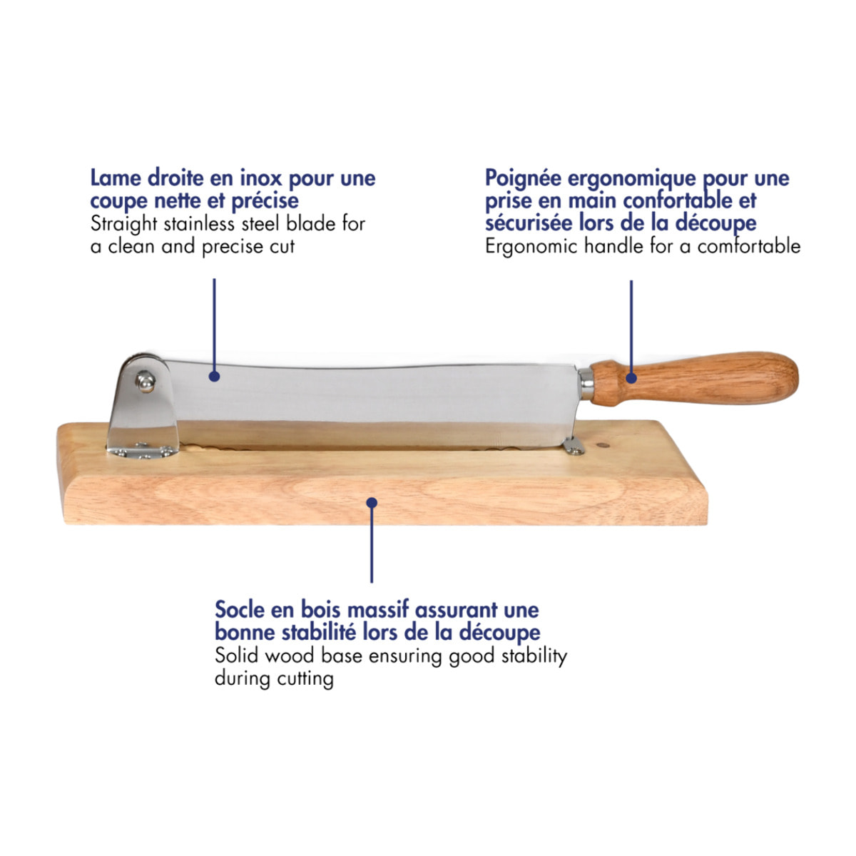 Coupe-pain socle bois 1er prix - lame droite 25 cm