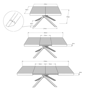Mesa extensible 130x90/234 cm Karida Roble Natural estructura Antracita