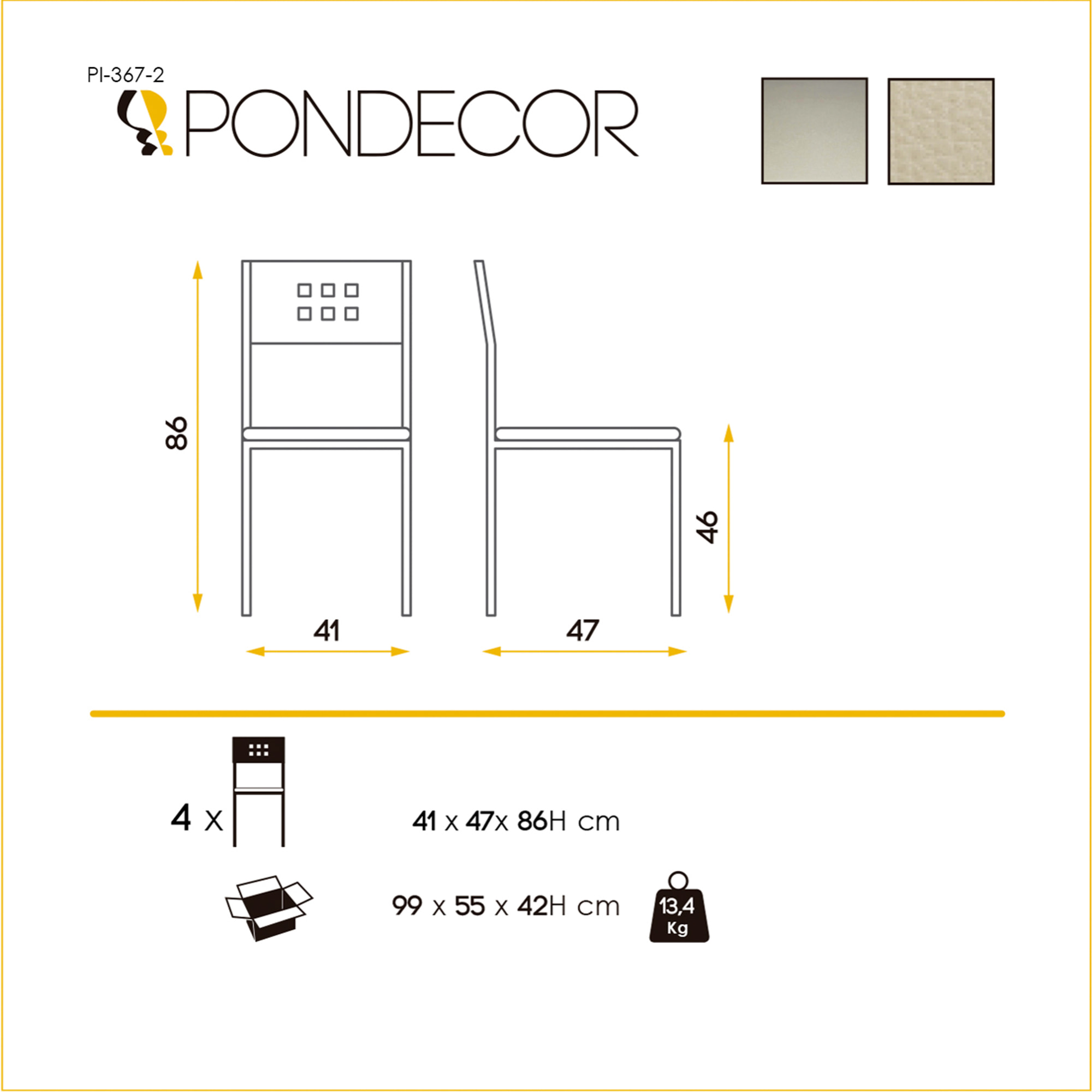 Set de 4 sillas – Polipiel lisa con diseño minimalista