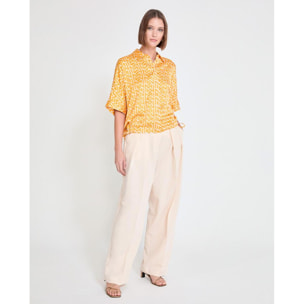 camicia in raso con maniche a sbuffo e stampa M