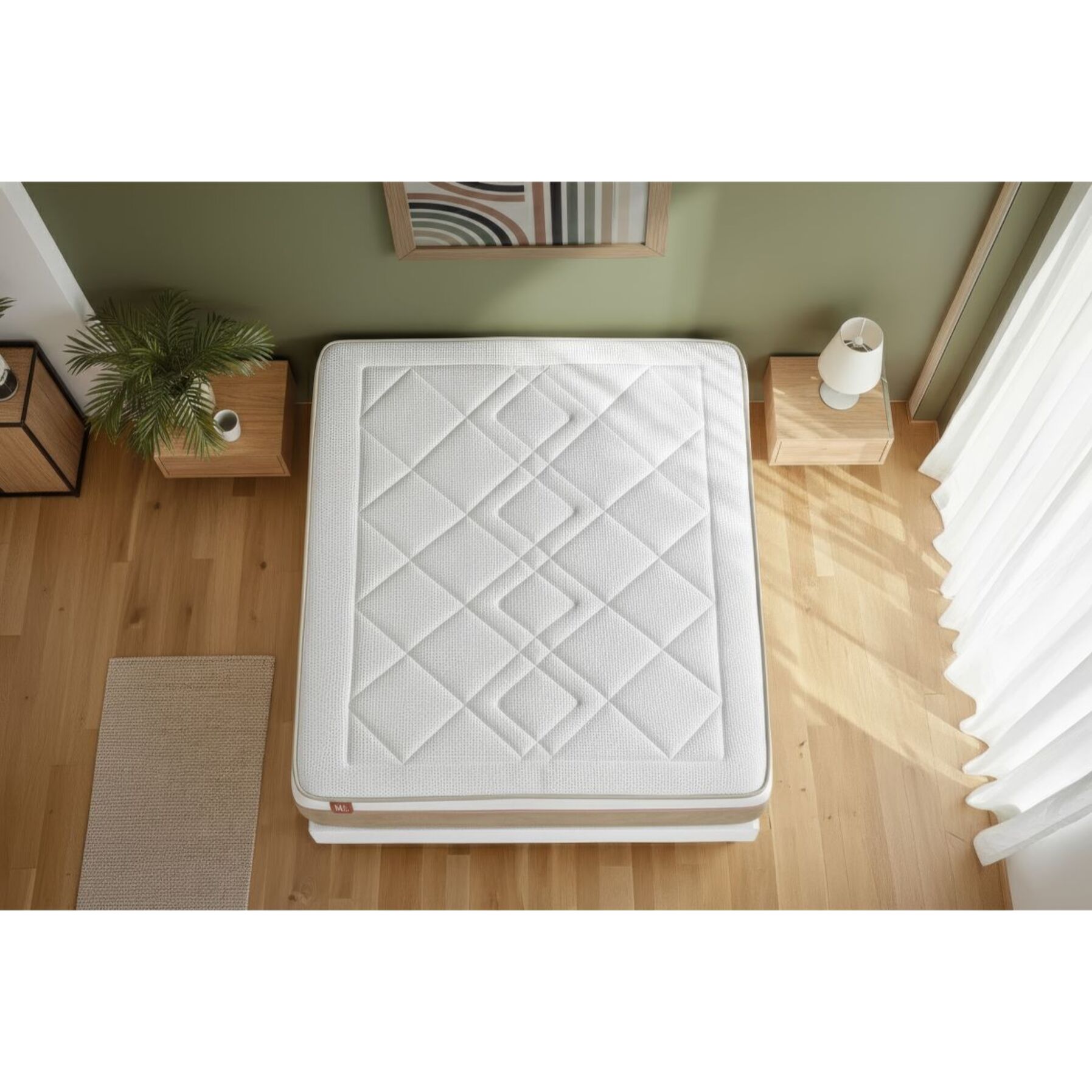Ensemble Matelas Le Soyeux - 24cm - Ressorts ensachés et mémoire de forme - Equilibré - Sommier kit Blanc