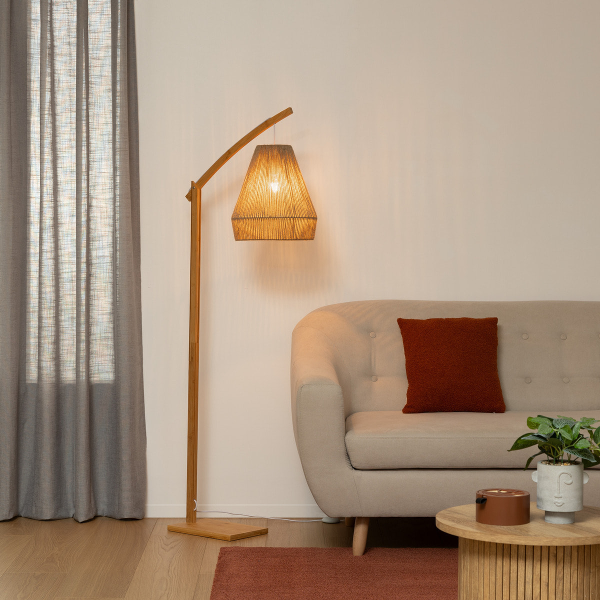 Lampadaire arc "Palm" bambou H158cm