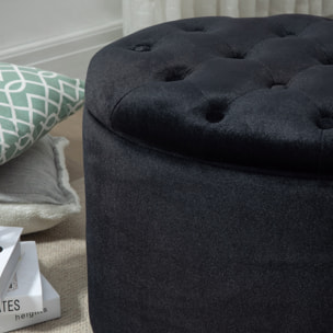 Pouf ovale style Chesterfield plateau assise capitonné rembourré dim. 71 x 52 x 42 cm velours noir