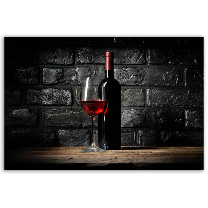 Tableau vin rouge bouteille et verre Toile imprimée