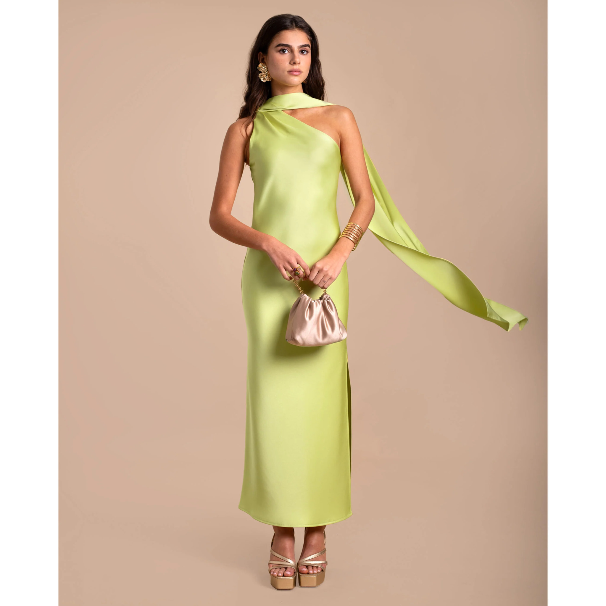 Vestido midi asimétrico con lazada