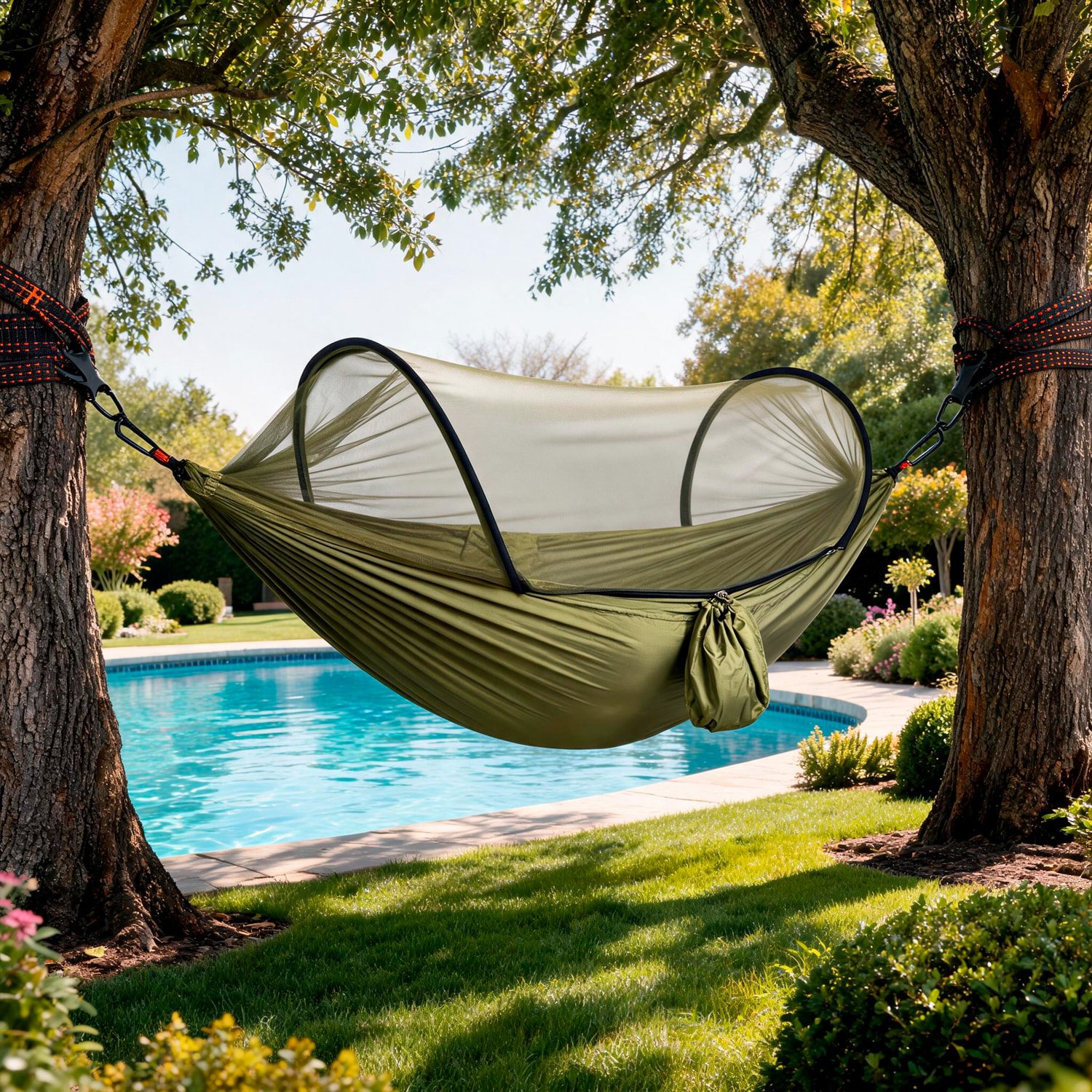 Amaca Da Campeggio Con Zanzariera Integrata 3 In 1 In Nylon 210T Portatile Per Trekking Escursioni Spiaggia Giardino Outdoor Supporto 300 Kg 270 x 140 Cm Verde Militare