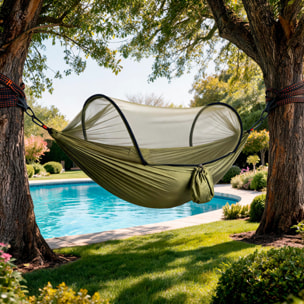 Amaca Da Campeggio Con Zanzariera Integrata 3 In 1 In Nylon 210T Portatile Per Trekking Escursioni Spiaggia Giardino Outdoor Supporto 300 Kg 270 x 140 Cm Verde Militare