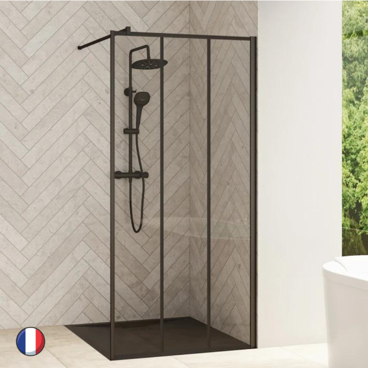 Kinedo Paroi de douche 120 cm verre profilés noirs Smart Design Solo Factory