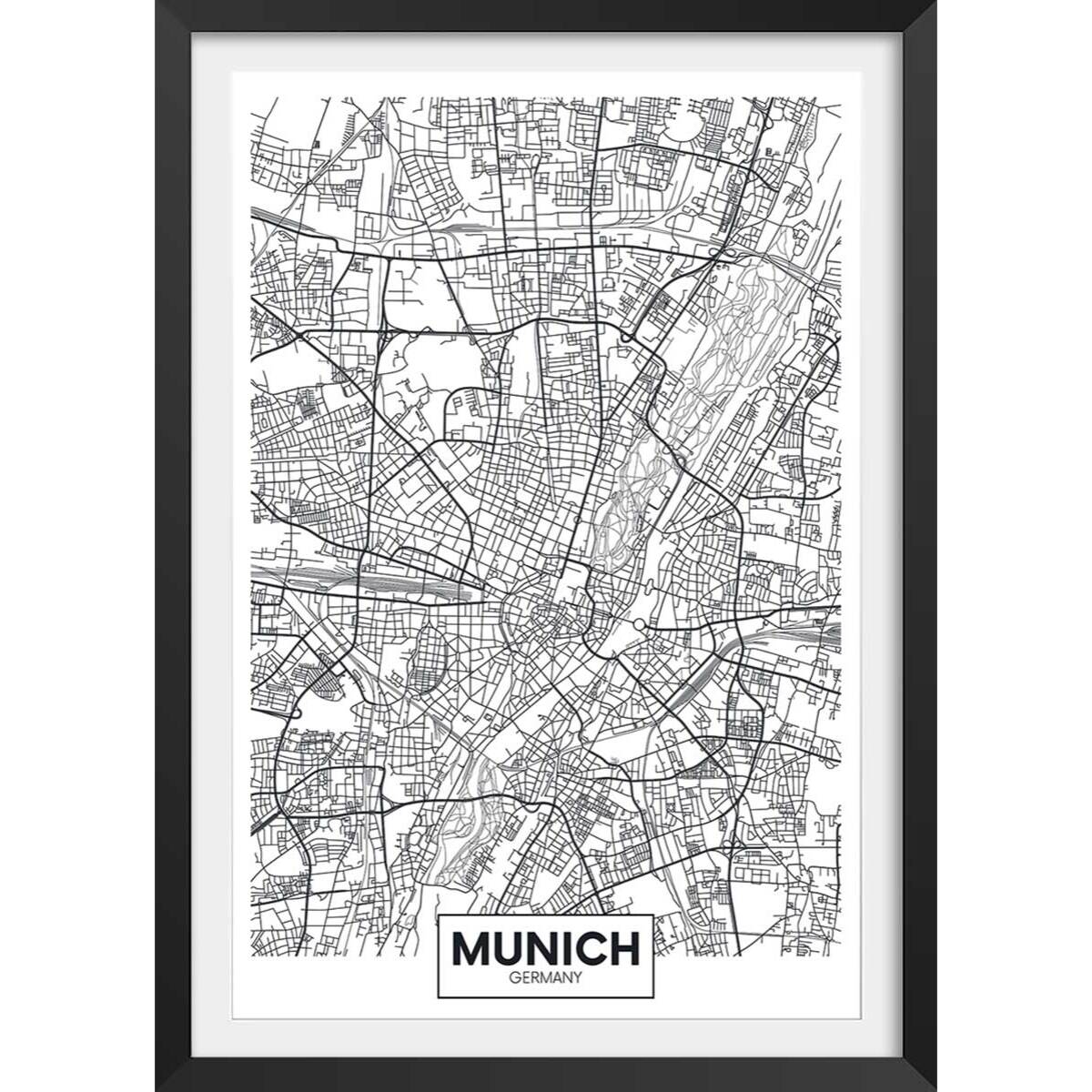 Affiche graphique munich germany Affiche + cadre en bois - Noir