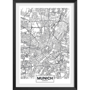 Affiche graphique munich germany Affiche + cadre en bois - Noir