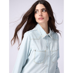 Oltre - Camicia in denim stone bleached - Azzurro