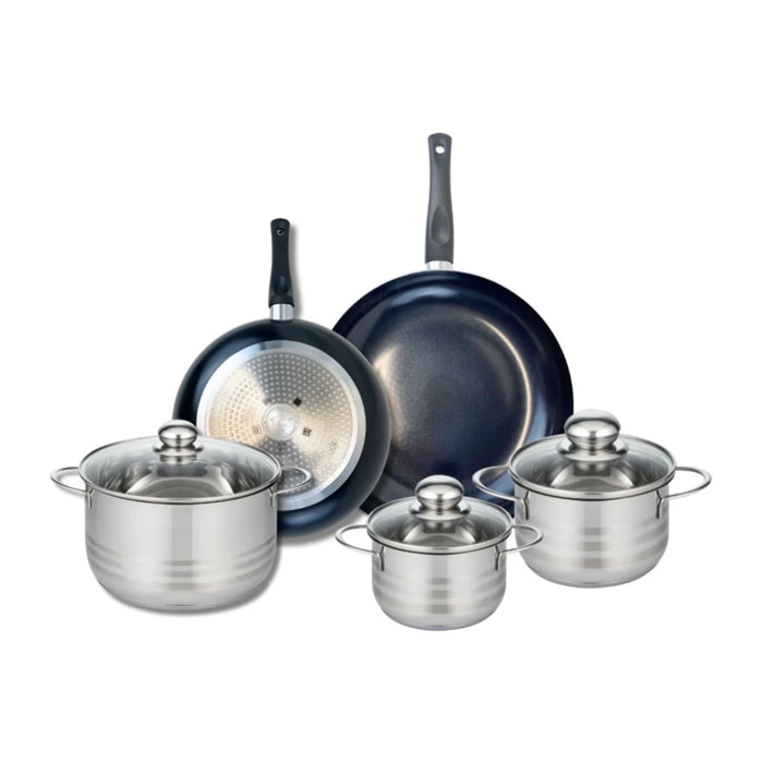 Ensemble de 2 Poêles de cuisson 24 et 28 cm et 3 faitouts 14, 16 et 20 cm Elo Prima Brillant