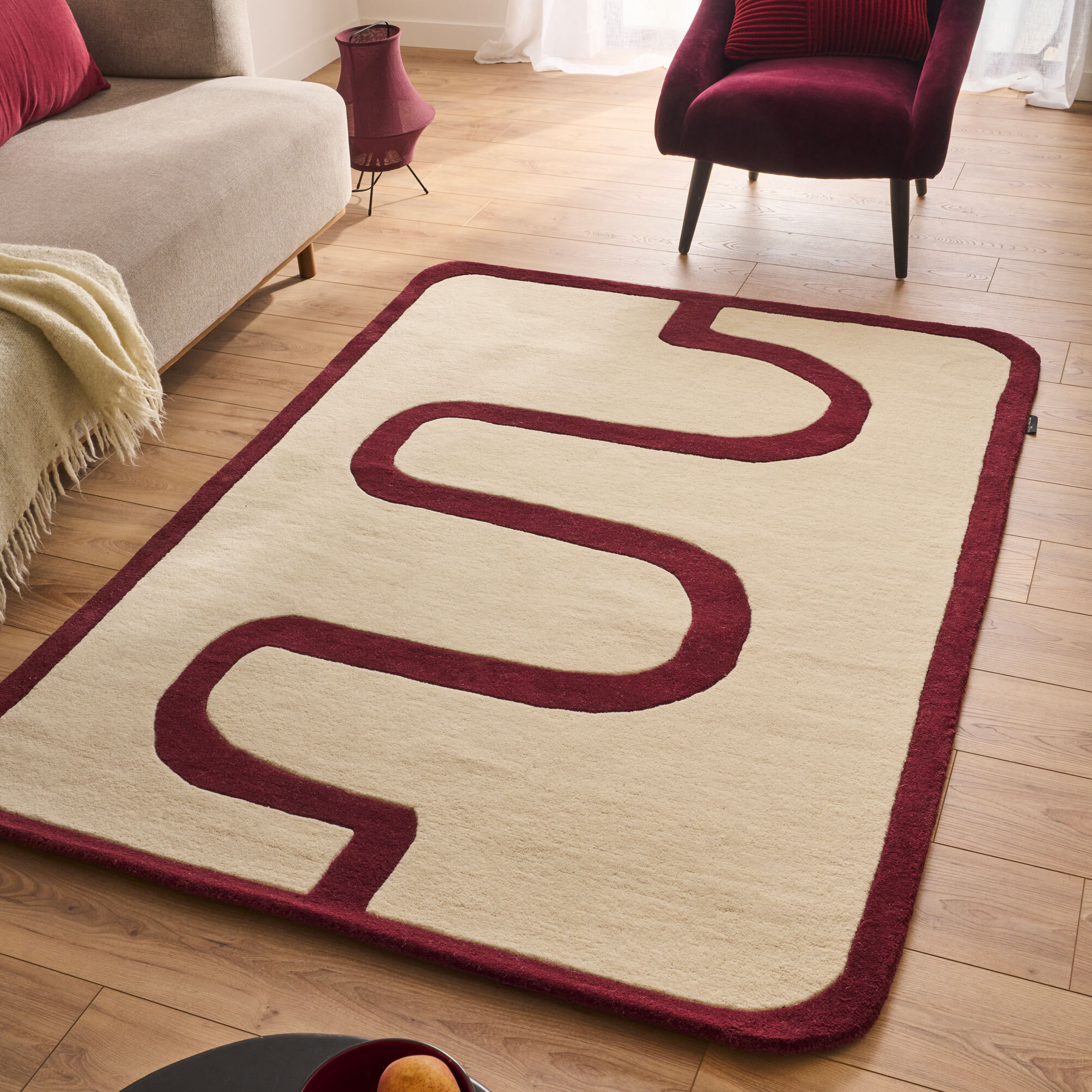 PANTONE - Tapis en laine fait main Rouge D'ORAGE bordeaux