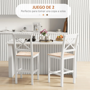 Conjunto de 2 Taburetes de Bar Altura Asiento 60,2 cm Taburetes de Cocina de Madera con Respaldo y Reposapiés Carga 120 kg para Comedor Salón Natural y Blanco