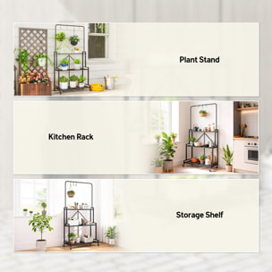 Étagère pour plantes pliable mobile 3 niveaux métal noir