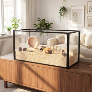 Cage hamster grande taille acrylique acier dim. 105x51x51cm toit ouvrant noir