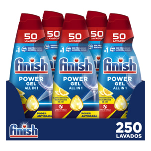 Finish All in 1 Max Power Gel Limón Higiene Lavavajillas 5x 50 lavados