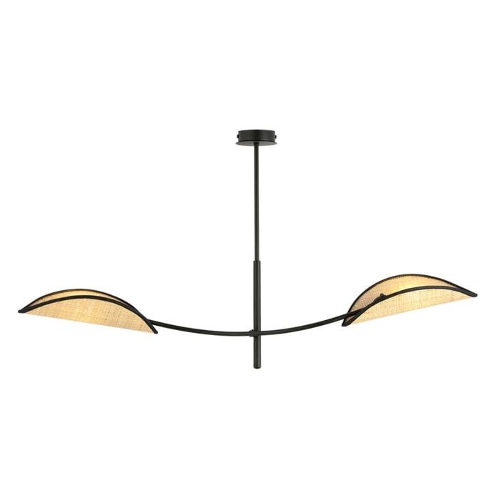 Lampada a sospensione Lotus in acciaio nero e rattan
