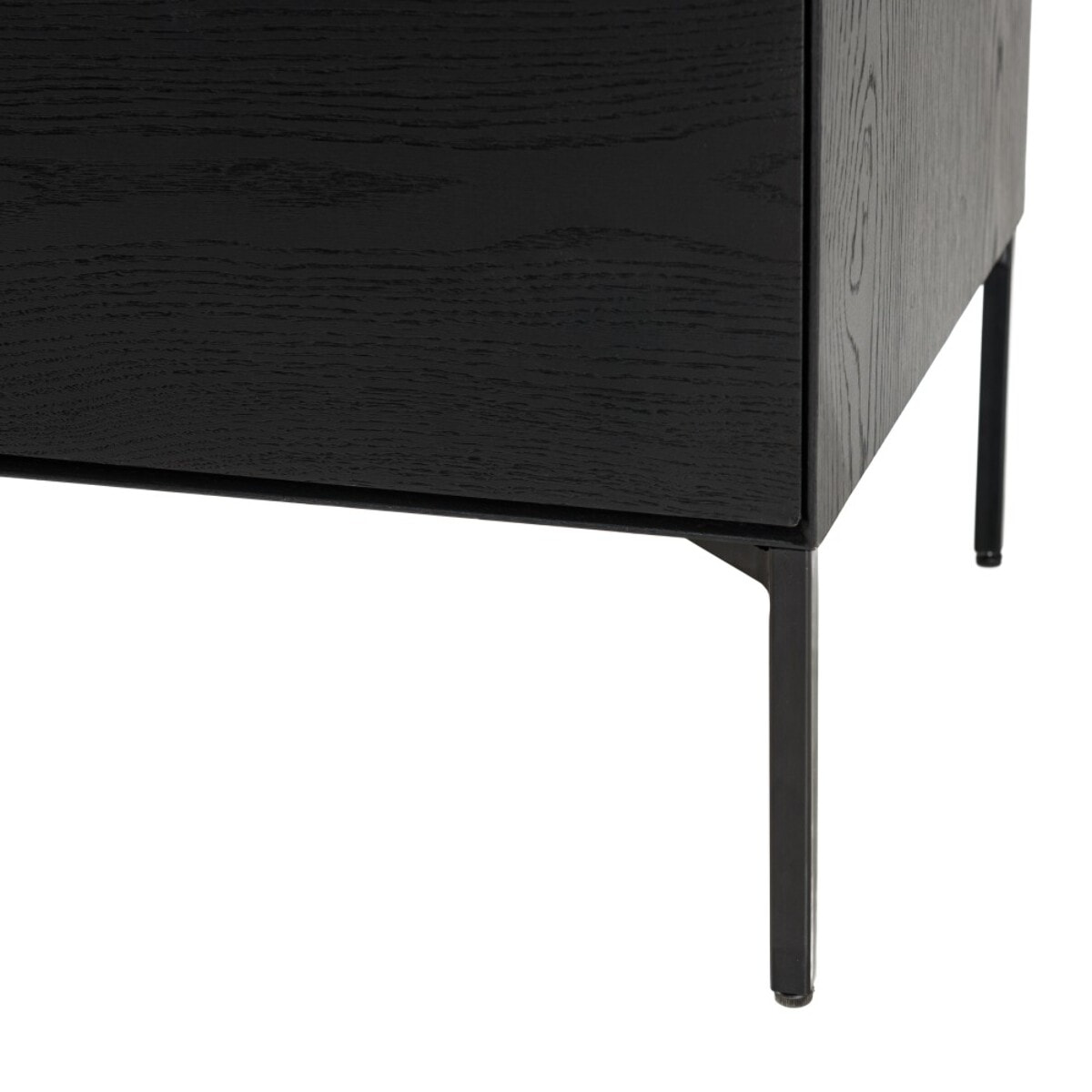 MAXENDRE - Buffet noir 4 portes 6 étagères pieds métal noir