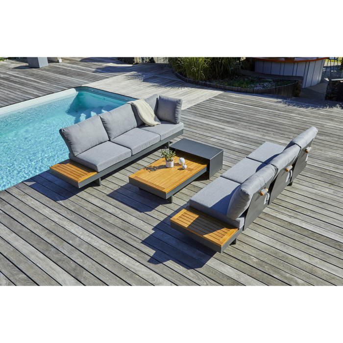 VANUATU - Salon de jardin d'angle 6 places en bois d'acacia et alu