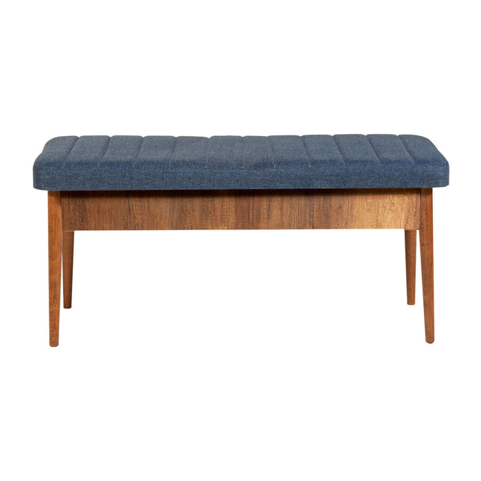 Panca Barthelemy, Panchina multiuso, Seduta per ospiti, Cassapanca multifunzione, 110x40 h48 cm, Noce e Blu