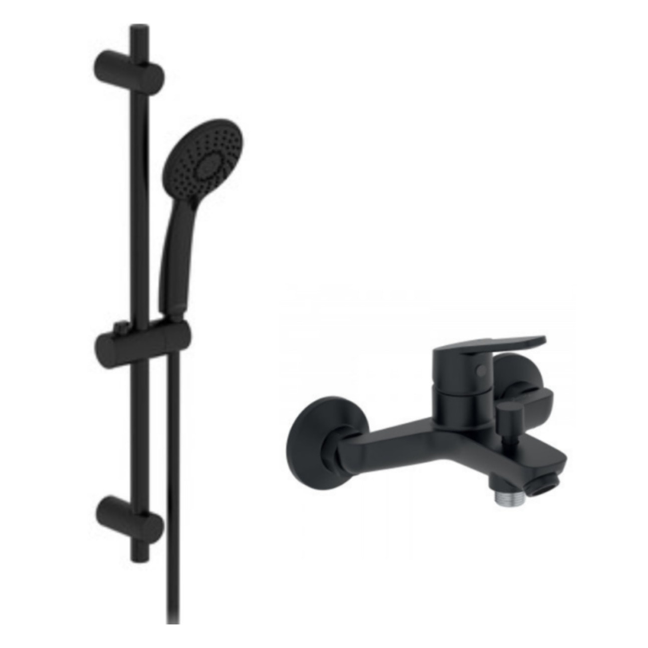 Pommeau douche 3 jets + mitigeur bain douche mural + barre douche + flexible Aimé noir