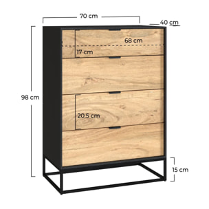 Commode 4 tiroirs en bois d'acacia et pieds en métal - Jakson