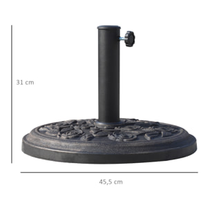 Pied de parasol rond dia. 45 cm motif roses poids net 9Kg ciment résine noir bronze