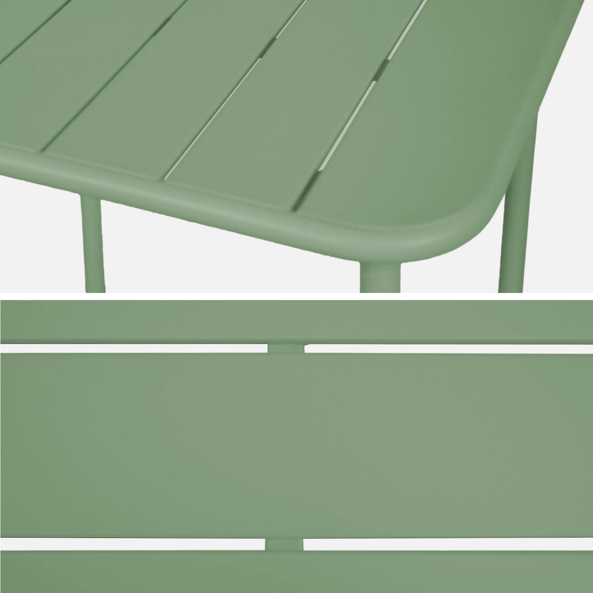 Table de jardin métal 2 places. vert. Amelia. 70x70cm. traitement antirouille. lattes et bords arrondis