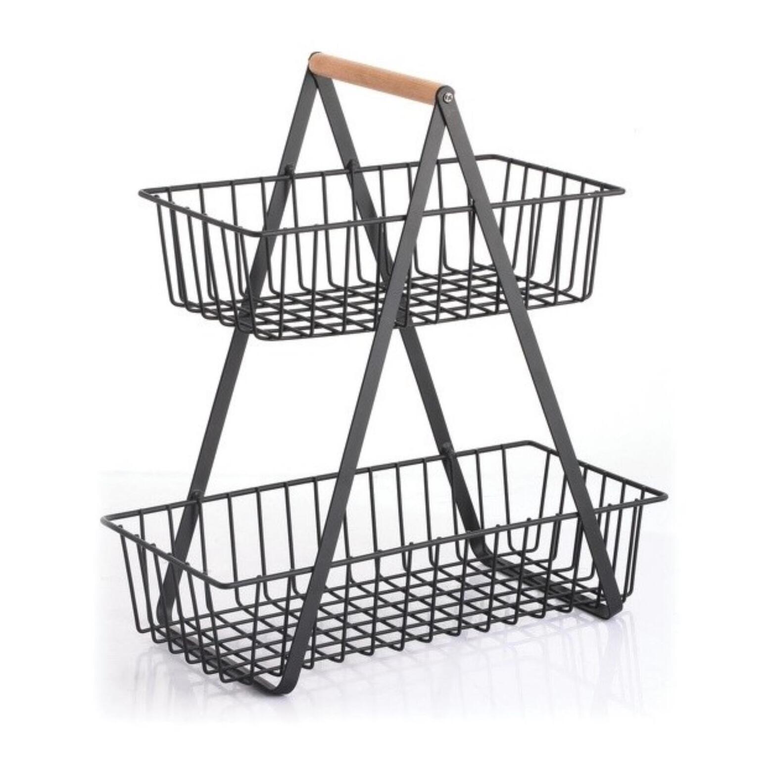 Cesta de Almacenamiento con 2 niveles en color Negro y diseño industrial