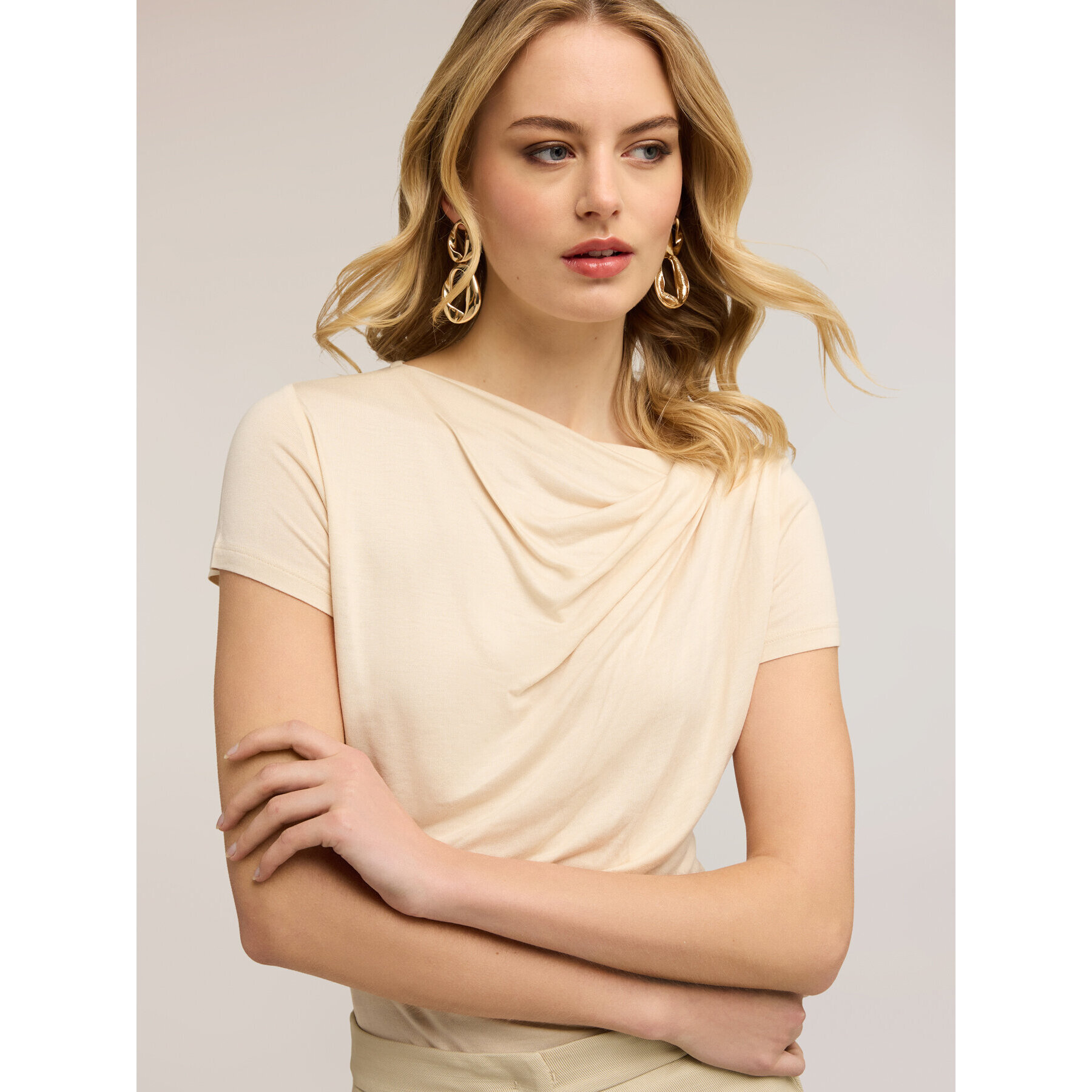 Motivi - Camiseta de jersey con drapeado - Beige