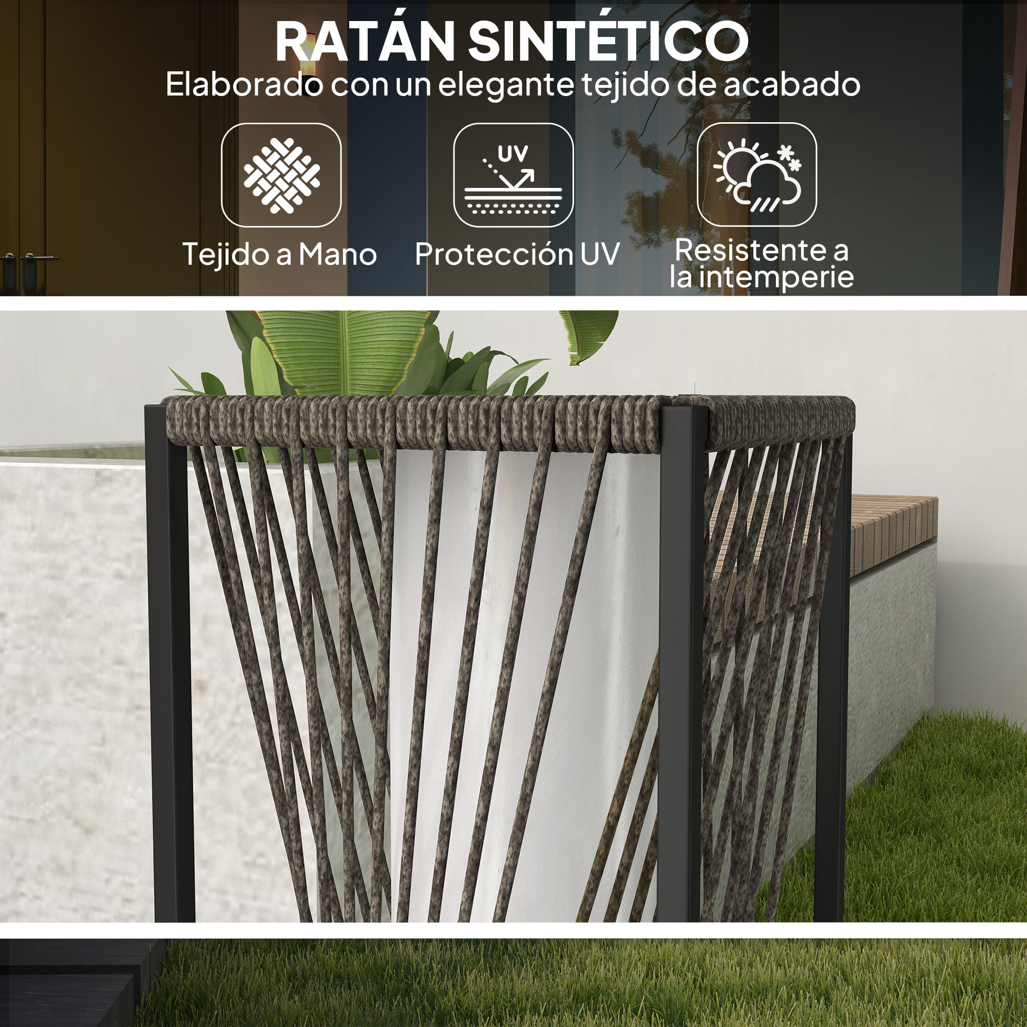 Linterna de Jardín de Ratán Sintético Farola Solar con Luces LED Encendido y Apagado Automático Impermeable para Terraza Balcón Patio 22x22x77 cm Gris