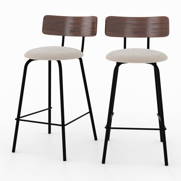 Lot de 2 chaises pour îlot central 64 cm en tissu beige - Alize
