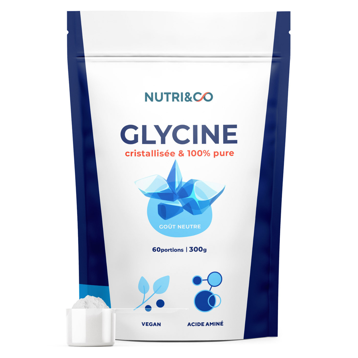 Nutri&Co Glycine Crystallisée 100% Pure en Poudre - 300g Vegan