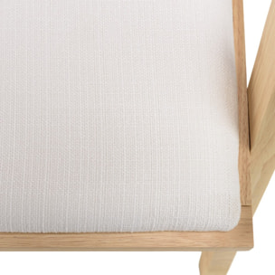 AGATHE - Fauteuil bois d'Hévéa assise tissu blanc dossier rotin naturel