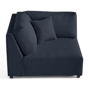 Garance - module d'assise d'angle réversible - en velours côtelé - Bleu nuit