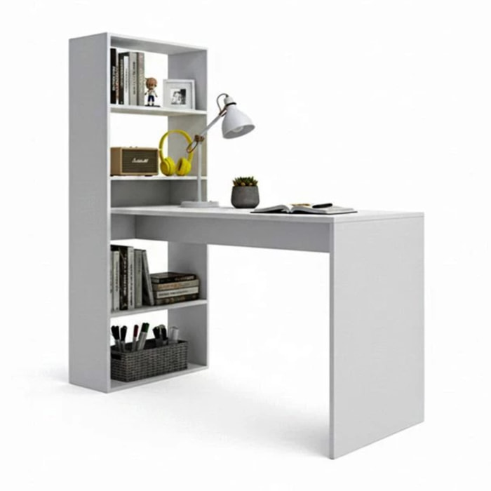 Mesa de escritorio con estantería Cosmic en blanco artik 120 x 144 cm Blanco Artik (Blanco Mate)