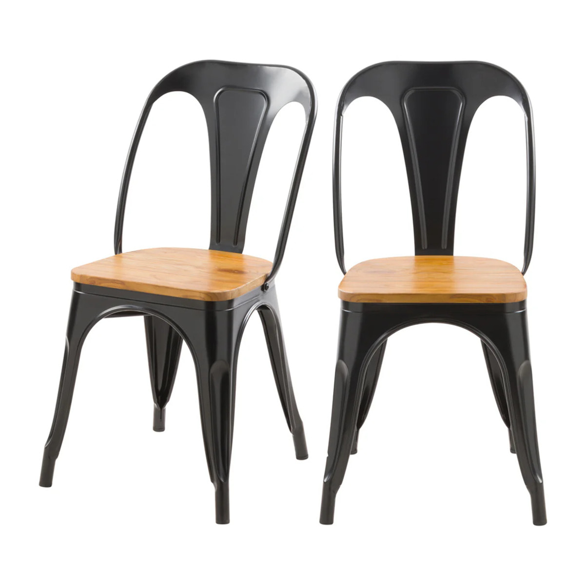 Lot de 2 chaises en métal noir et bois d'orme - Yoanna