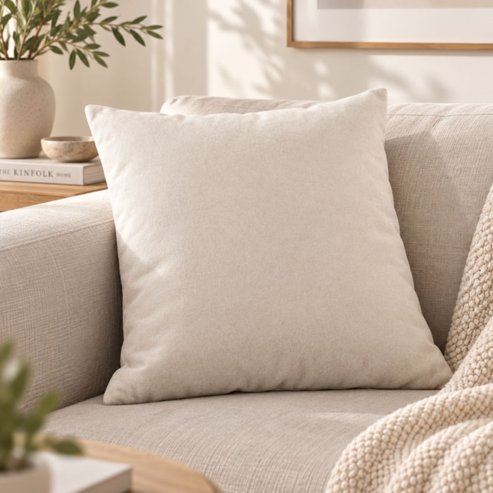 Coussin velours  - Effet peau de pêche - Ecru