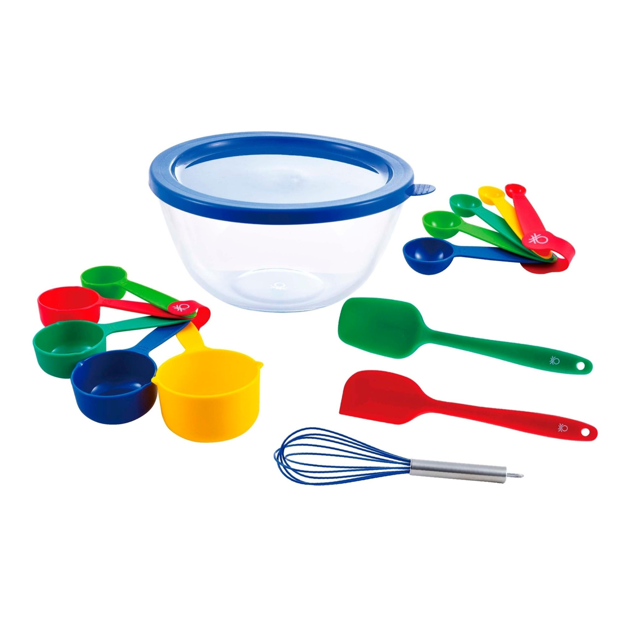 Set 14 piezas para repostería (bol + cuchara + espátula + batidor + 5 tazas de medición + 5 cucharas medidoras), Benetton