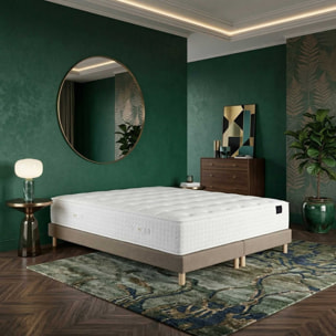 Ensemble matelas mousse haute résilience CALLISTO, H29 cm, accueil mémoire de forme, sommier taupe