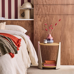 Table d'appoint, table de chevet métal courbé et décor bois avec roulettes MOLTO