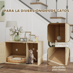 Mueble Arenero para Gatos, Caja de Arena para Gatos con Almohadilla para Rascar y Puerta de Ratán, Mesa Auxiliar para Salón, Dormitorio, 80x50x50 cm, Roble