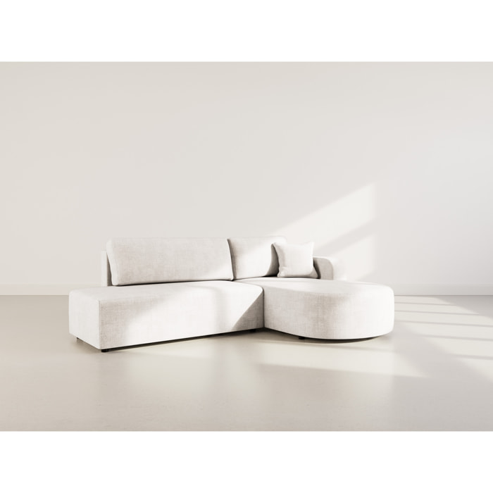 Miro - Canapé d'angle droit 4 places convertible avec coffre en velours texturé - Beige