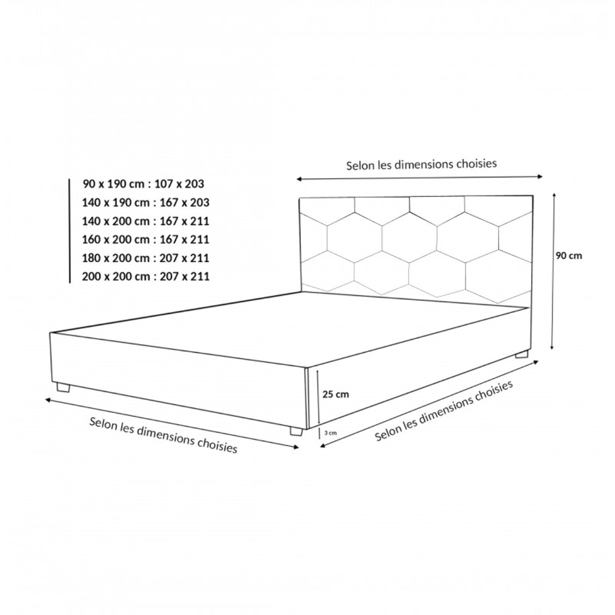 Lit coffre Madrid avec tête de lit | Espace de Stockage jusqu'à 900 L | Robuste et Large Angle d’Ouverture | Tissu | Gris clair