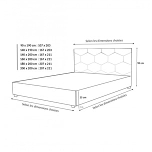 Lit coffre Madrid avec tête de lit | Espace de Stockage jusqu'à 900 L | Robuste et Large Angle d’Ouverture | Tissu | Gris clair