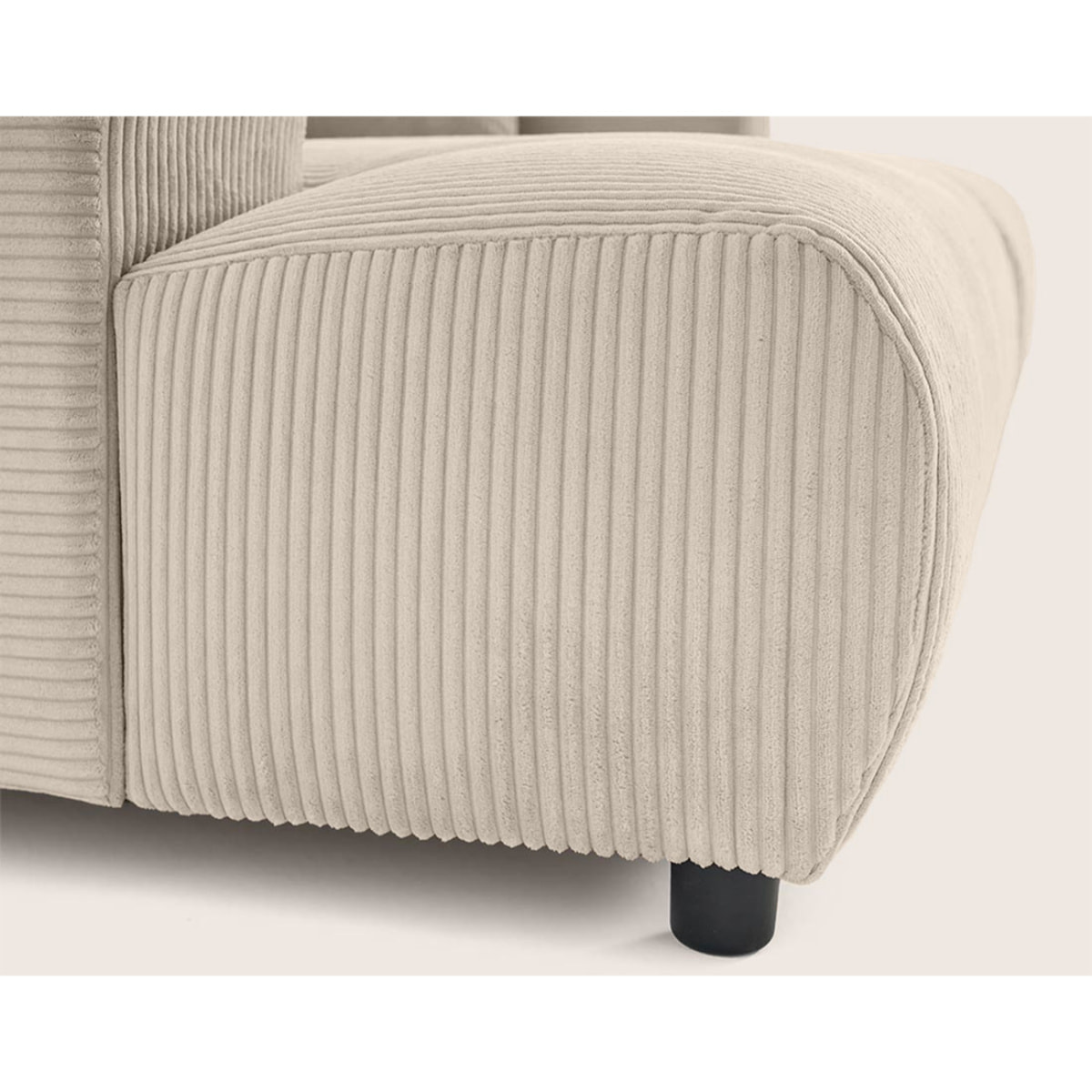 Garance - canapé droit 4 places double méridienne - assise profonde - en velours côtelé - Beige