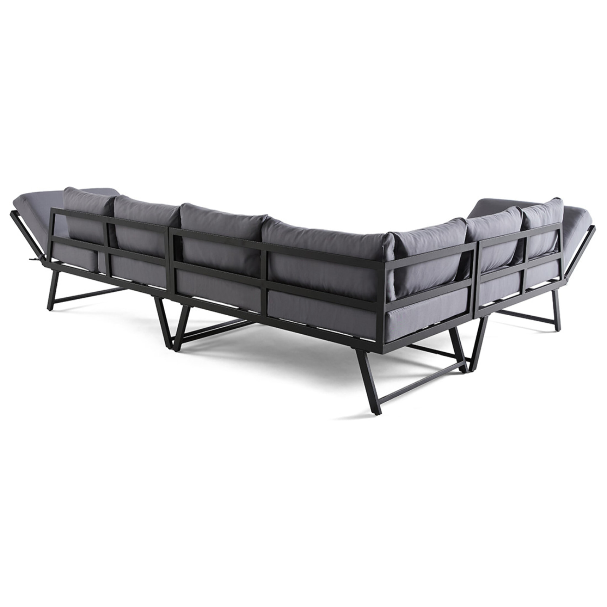 Konna - salon de jardin d'angle en acier noir - 5 places - coussin gris et table incluse - Noir / Gris